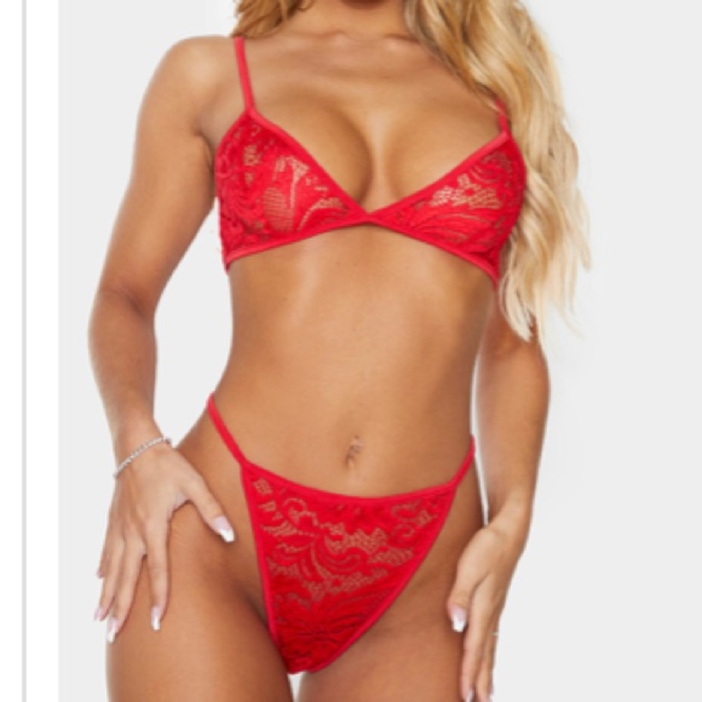 PrettyLittleThing Red Basic Lace Lingerie Set
